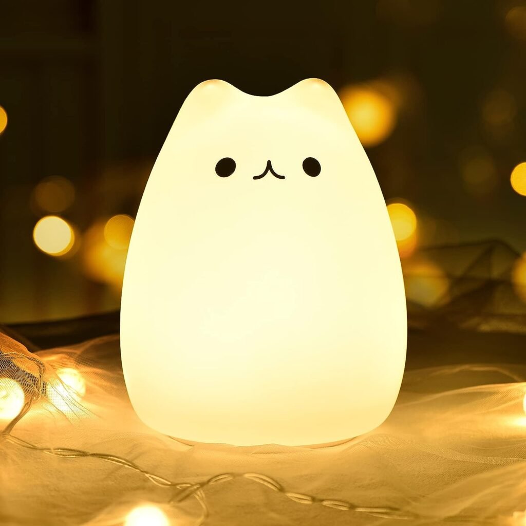 Cat Lamp, GoLine Cute Kitty Night Light, Gifts for Women Teen Girls Baby, Night Lights for Kids Bedroom, Cute Christmas Kitty Silicone Nightlights for Children Toddler.