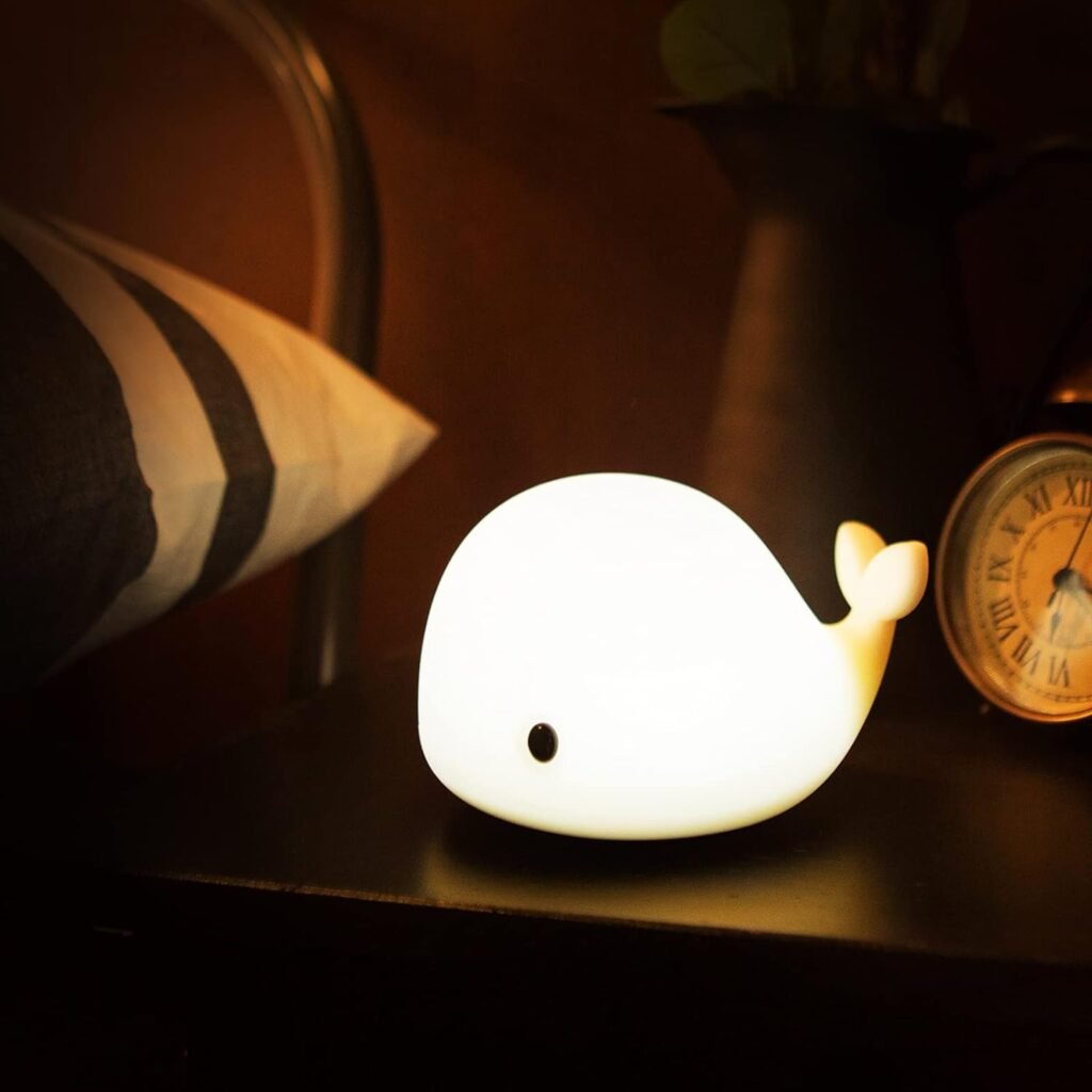 Cute Whale Night Light for Kids,Kawaii Baby with 7 LED Colors Changing,Tap Control Nursery Squishy Lamp,USB Rechargeable,Birthday Gifts Baby,Girls,Boys,Toddler,Children-OURRY