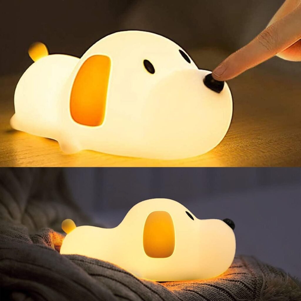 HAPPYBAG Kids Night Light,Cute Soft Silicone Dog Lamp Dimmable Nursery Portable Puppy Kawaii Lamps,Bedside Lamp for Baby and Toddler,Boy Girls Gift